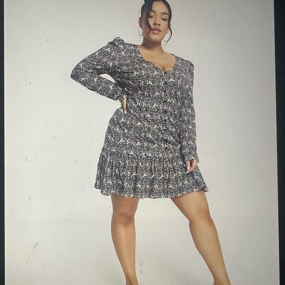 Cute, fitted long sleeve button down dress.